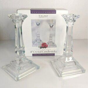 St. George Toscany Classic 8" Crystal Candlesticks Set Fine Lead Crystal Newport